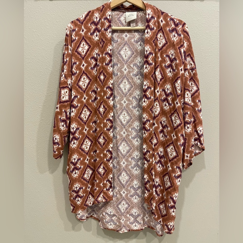 Knox Rose Open Wrap XS Kimono Style Elbow Sleeve Tan Multicolor